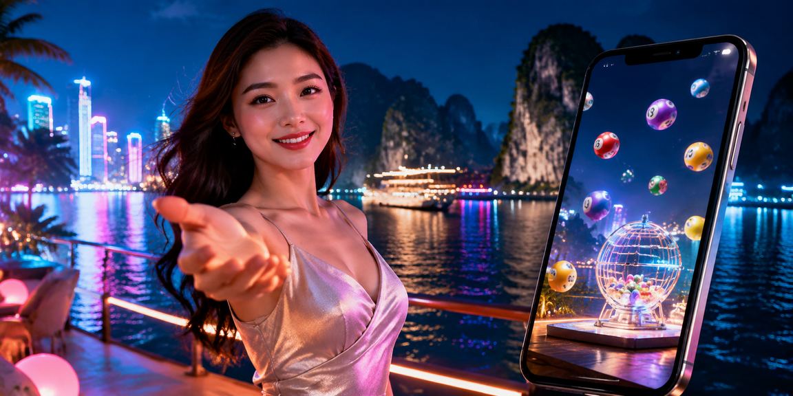 Bảng xổ số và neon sáng rực bên vịnh Hạ Long về đêm